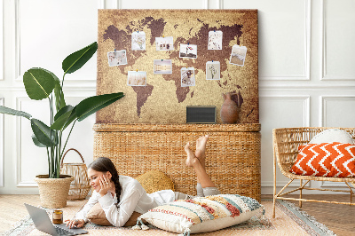 Pizarra de corcho Mapa del mundo antiguo en tonos marrones.
