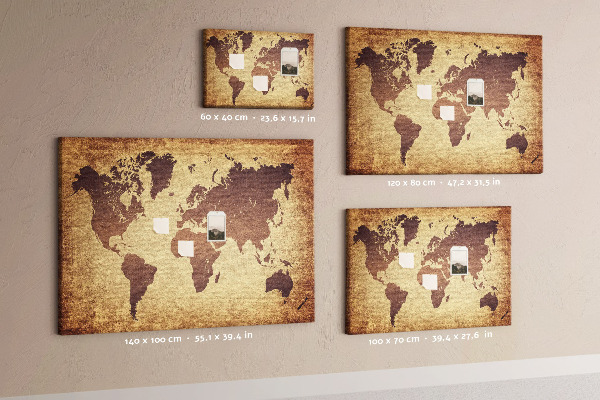 Pizarra de corcho Mapa del mundo antiguo en tonos marrones.