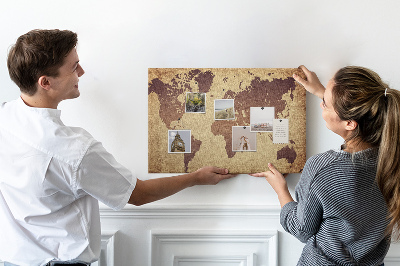 Pizarra de corcho Mapa del mundo antiguo en tonos marrones.