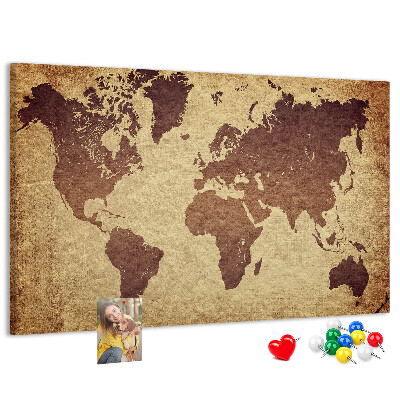 Pizarra de corcho Mapa del mundo antiguo en tonos marrones.
