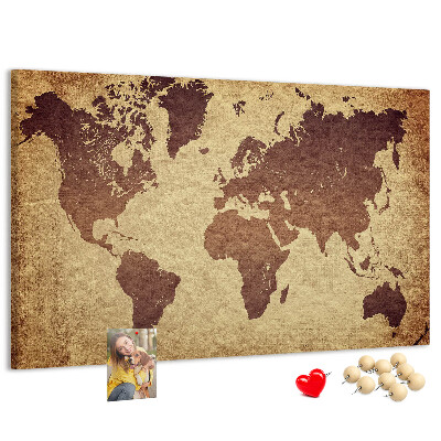 Pizarra de corcho Mapa del mundo antiguo en tonos marrones.