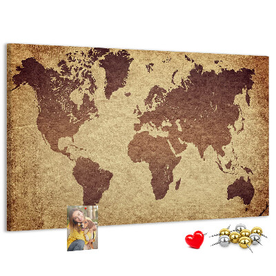 Pizarra de corcho Mapa del mundo antiguo en tonos marrones.