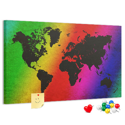 Tablero de corcho decorado Mapa del mundo arcoíris sobre un fondo colorido