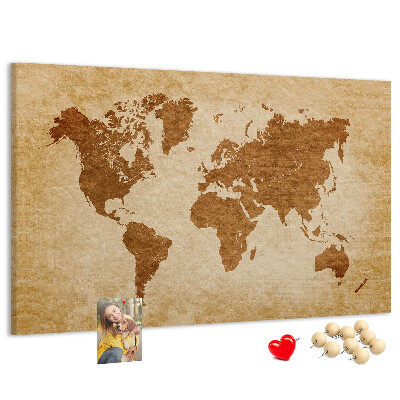 Tablero de anuncios Mapa del mundo antiguo en tonos marrones.