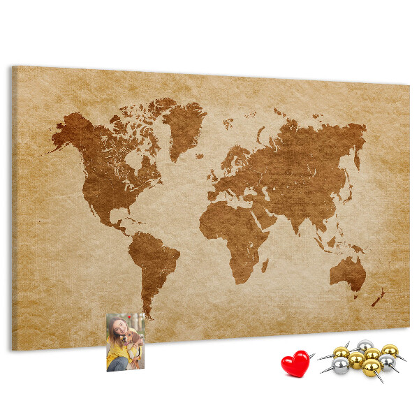 Tablero de anuncios Mapa del mundo antiguo en tonos marrones.
