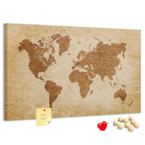 Tablero de anuncios Mapa del mundo antiguo en tonos marrones.