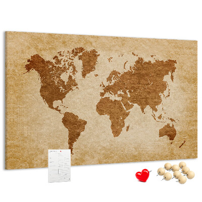 Tablero de anuncios Mapa del mundo antiguo en tonos marrones.