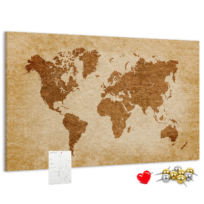 Tablero de anuncios Mapa del mundo antiguo en tonos marrones.
