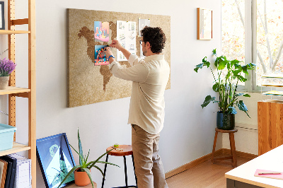 Tablero de anuncios Mapa del mundo antiguo en tonos marrones.