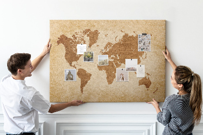 Tablero de anuncios Mapa del mundo antiguo en tonos marrones.