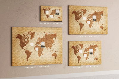 Tablero de anuncios Mapa del mundo antiguo en tonos marrones.