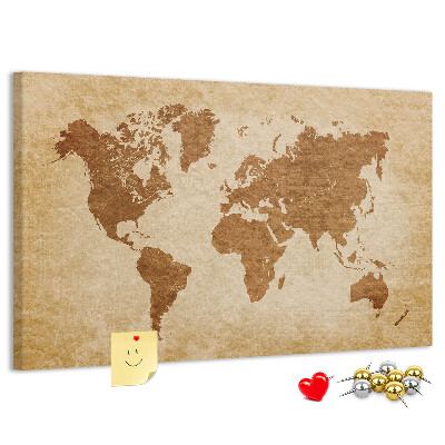 Tablero de anuncios Mapa del mundo antiguo en tonos marrones.