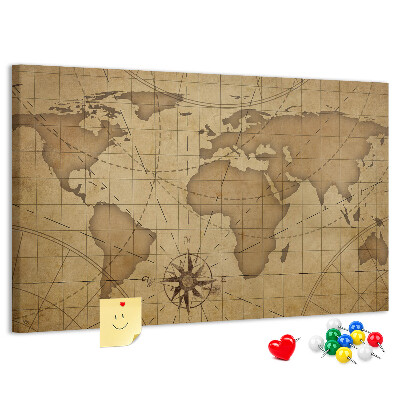 Tablero de anuncios Mapa del mundo antiguo con brújula