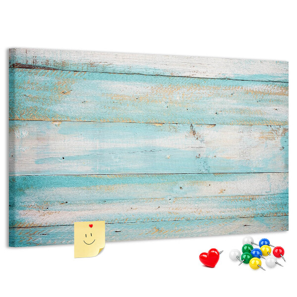 Tablero de anuncios de madera en tonos azules