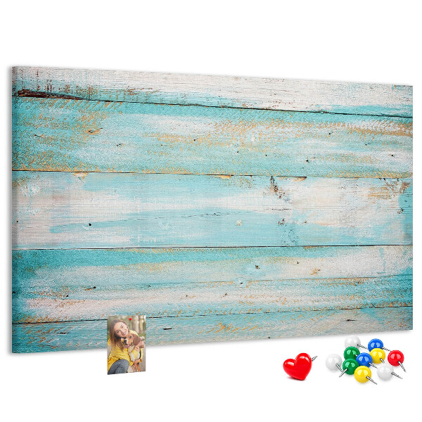 Tablero de anuncios de madera en tonos azules
