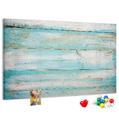 Tablero de anuncios de madera en tonos azules