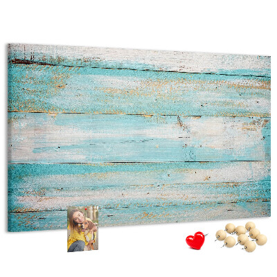Tablero de anuncios de madera en tonos azules