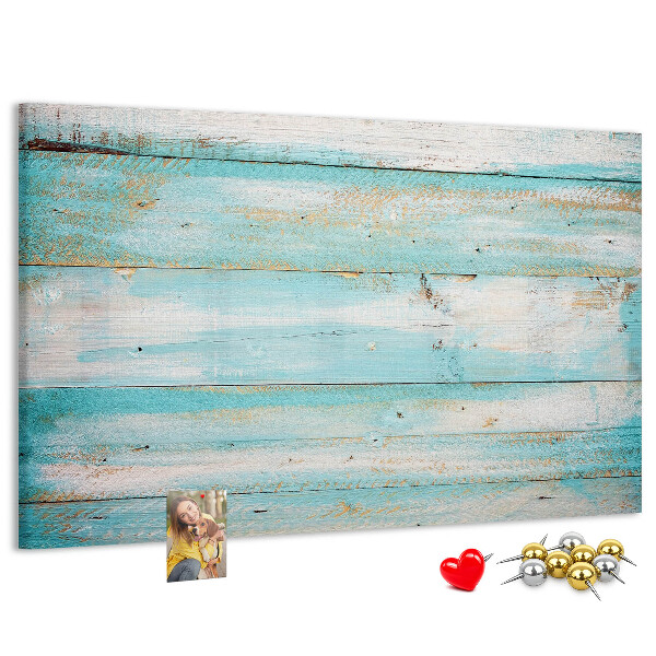 Tablero de anuncios de madera en tonos azules