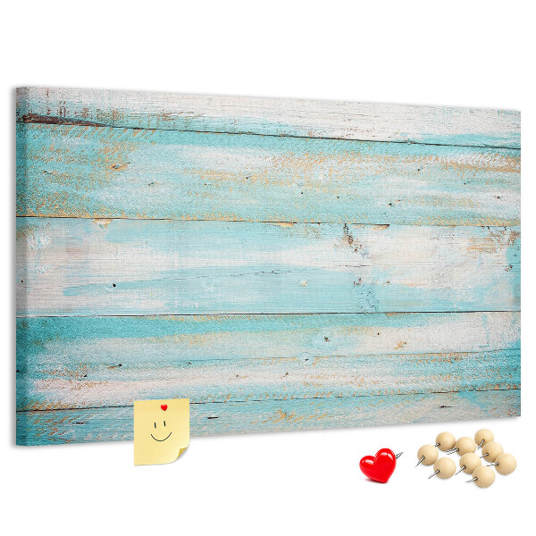 Tablero de anuncios de madera en tonos azules