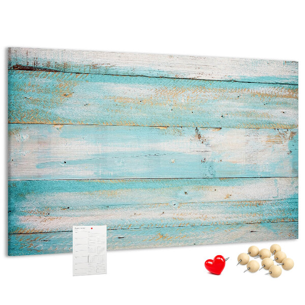Tablero de anuncios de madera en tonos azules