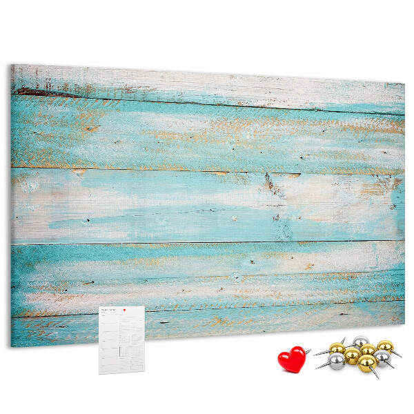 Tablero de anuncios de madera en tonos azules