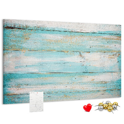 Tablero de anuncios de madera en tonos azules