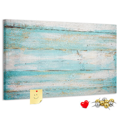 Tablero de anuncios de madera en tonos azules