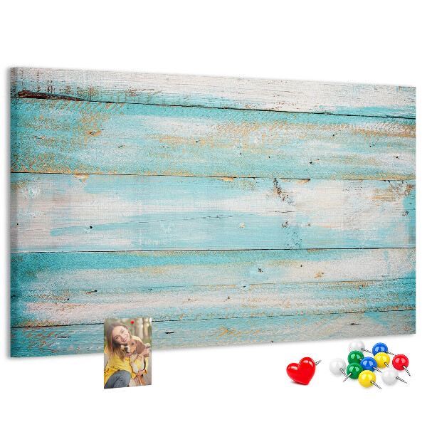 Tablero de anuncios de madera en tonos azules