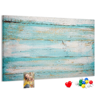 Tablero de anuncios de madera en tonos azules