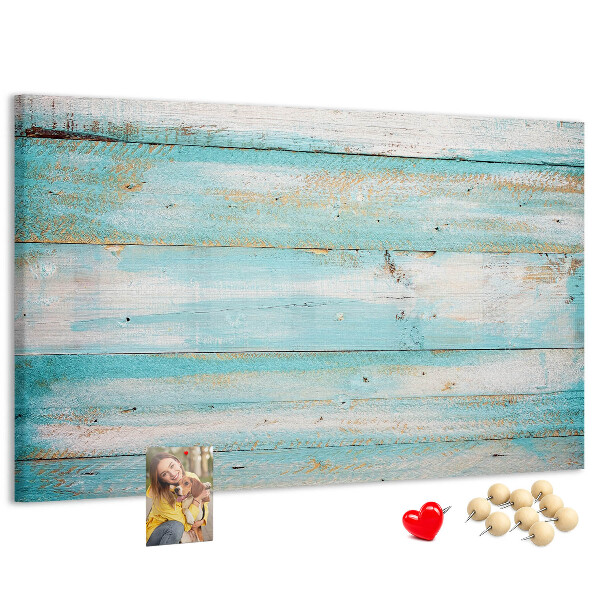 Tablero de anuncios de madera en tonos azules