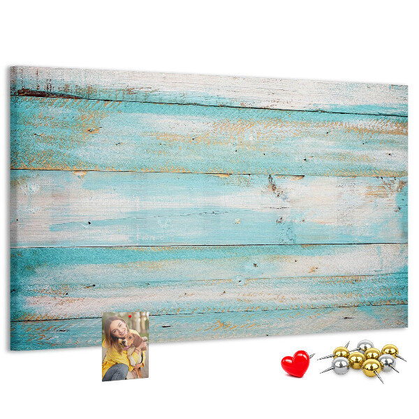 Tablero de anuncios de madera en tonos azules