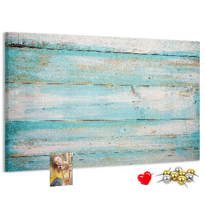 Tablero de anuncios de madera en tonos azules