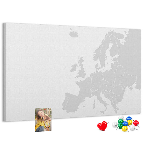 Pizarra de corcho Mapa de Europa para marcar ubicaciones