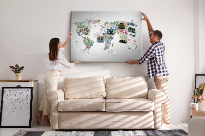 Tablero de corcho decorativo mapamundi diseñado con billetes de diferentes países