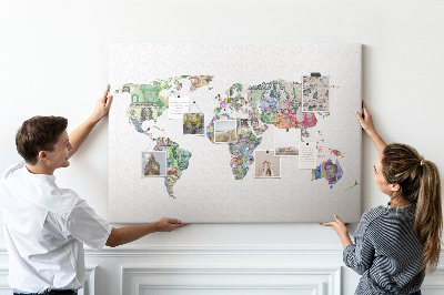 Tablero de corcho decorativo mapamundi diseñado con billetes de diferentes países