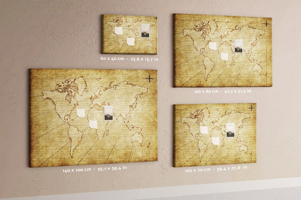 Pizarra de corcho Mapa del mundo antiguo con los continentes