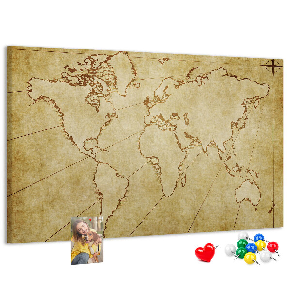 Pizarra de corcho Mapa del mundo antiguo con los continentes