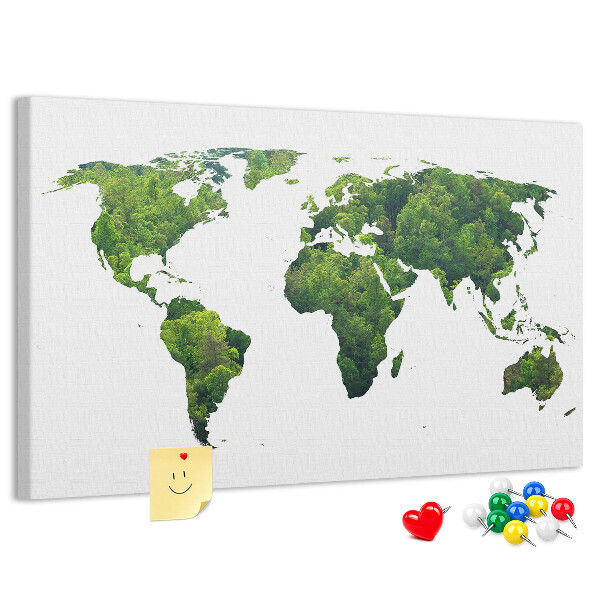 Tablero de corcho decorado Mapa mundial verde con vegetación