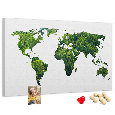 Tablero de corcho decorado Mapa mundial verde con vegetación