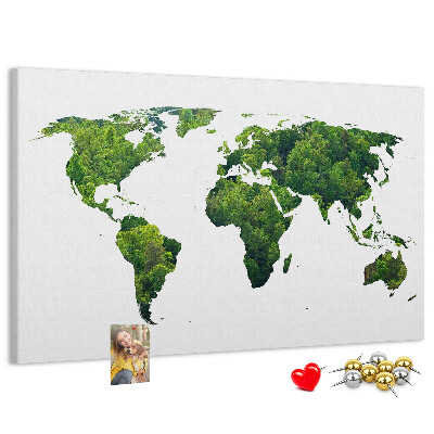 Tablero de corcho decorado Mapa mundial verde con vegetación