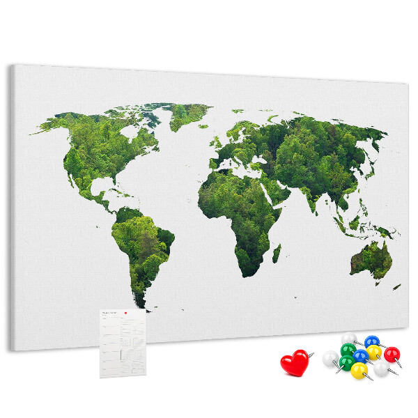 Tablero de corcho decorado Mapa mundial verde con vegetación