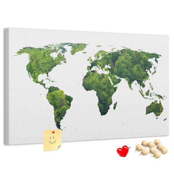 Tablero de corcho decorado Mapa mundial verde con vegetación