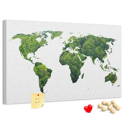 Tablero de corcho decorado Mapa mundial verde con vegetación