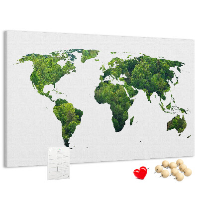 Tablero de corcho decorado Mapa mundial verde con vegetación