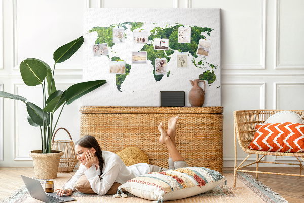 Tablero de corcho decorado Mapa mundial verde con vegetación
