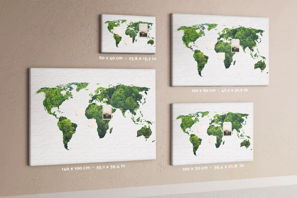 Tablero de corcho decorado Mapa mundial verde con vegetación
