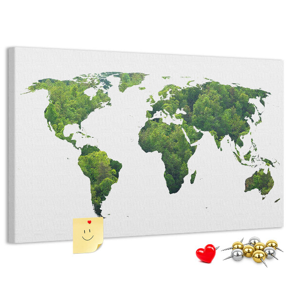 Tablero de corcho decorado Mapa mundial verde con vegetación