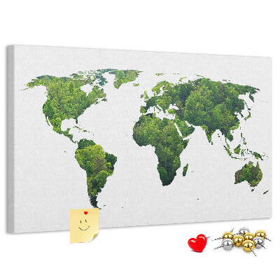Tablero de corcho decorado Mapa mundial verde con vegetación
