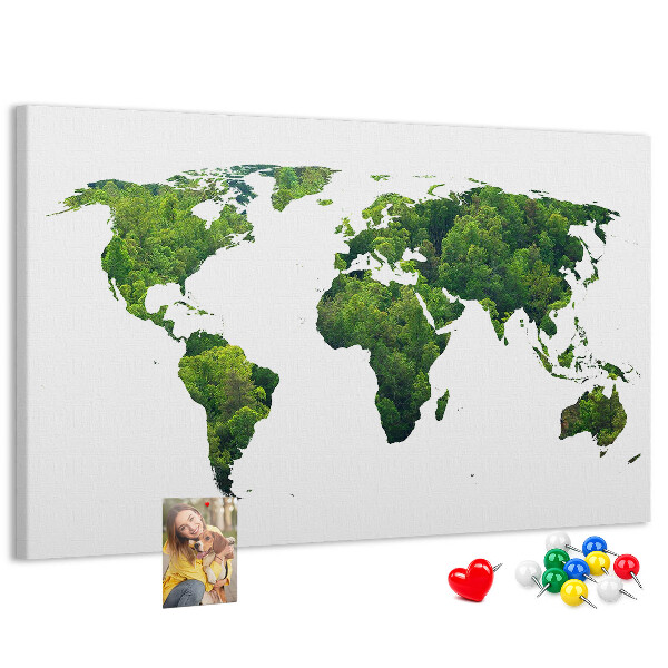 Tablero de corcho decorado Mapa mundial verde con vegetación