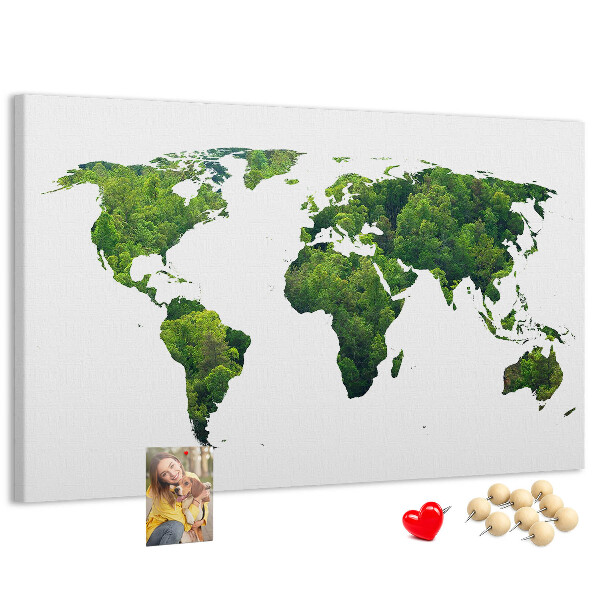 Tablero de corcho decorado Mapa mundial verde con vegetación